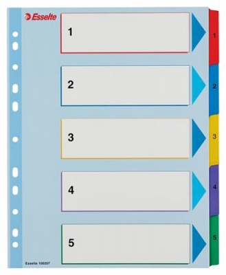 Regiszter, laminált karton, A4 maxi, 1-5, újraírható, ESSELTE